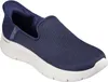A single navy blue Skechers slip-on shoe is shown against a white background. Produktbild-Vorschau