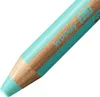 A close-up shot of a turquoise colored pencil with visible wood grain and embossed text. Voir les images du produit