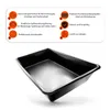 A black plastic tub is shown from a diagonal angle, with a white overlay box containing text and icons above it. Produktbild-Vorschau