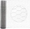 A roll of galvanized hexagonal wire mesh, also known as chicken wire or rabbit wire, is shown. A magnified circular inset highlights the hexagonal pattern of the mesh. Produktbild-Vorschau