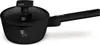 A black cooking pot with a glass lid and a black handle, shown from a side angle on a white background. Podgląd zdjęcia produktu