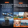 Collage of marketing images showing a small camera and various scenes where it can be used. Produktbild-Vorschau