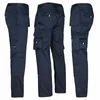 Three views of navy blue cargo pants displayed against a white background. Produktbild-Vorschau