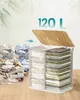 SONGMICS Wäschekorb mit Deckel, 2 Fächer, 120 Liter, Produktbild-Vorschau 2