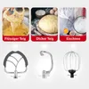 A collage showing different types of dough and mixer attachments. Produktbild-Vorschau