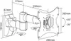 Diagram showing the dimensions and articulation of a TV wall mount. Anteprima dell’immagine prodotto