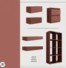 A collage of furniture items in a brick color, with text labels. Voir les images du produit