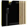 A layered view of a building facade component, showing insulation, a vapor barrier, and wooden slats. Produktbild-Vorschau