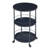 A black metal serving cart with three round shelves and wheels, shown against a white background. Voir les images du produit