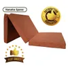A folded brown mattress displayed on a white background with promotional graphics. Podgląd zdjęcia produktu