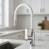 A modern kitchen sink with a white gooseneck faucet. Produktbild-Vorschau
