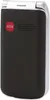 A close-up, studio shot of the back of a black flip phone with a red SOS button. Anteprima dell’immagine prodotto