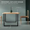 A modern dining table with black metal legs and a wooden top, shown with a vase and a chair. Podgląd zdjęcia produktu