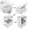 An illustration showing the process of preparing wooden crates, from harvesting apples to assembling a shelf within a crate. Produktbild-Vorschau