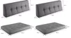 Four images of grey upholstered furniture pieces, likely cushions or headboards, with dimensions indicated. Produktbild-Vorschau