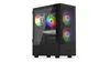 A black computer tower with RGB lighting on a white background. Produktbild-Vorschau