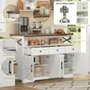 A kitchen buffet or sideboard with various storage compartments and decorative elements, presented with close-up insets highlighting features. Produktbild-Vorschau