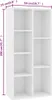 A white bookshelf with multiple compartments, with dimensions indicated by purple lines and text. Produktbild-Vorschau