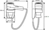 Technical drawing of a wall-mounted hairdryer with dimensions indicated. Náhled obrázku produktu