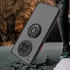 A phone case with a ring holder is shown on a cracked surface, with a person's legs in the background. Produktbild-Vorschau