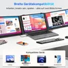 A laptop with two attached portable screens, a portable keyboard, and a smartphone are displayed on a white surface. Produktbild-Vorschau