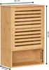 A wooden cabinet with a slatted door and an open shelf below, with dimensions indicated. Produktbild-Vorschau