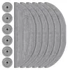 A set of gray microfiber mop pads and side brushes for a robot vacuum cleaner, arranged in a curved row on a white background. Produktbild-Vorschau