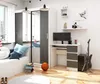 A modern bedroom with a desk, computer, guitar, and wardrobe. Voir les images du produit