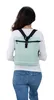 A woman wearing a white long-sleeved shirt and blue jeans is seen from the back, wearing a mint green rucksack. Produktbild-Vorschau
