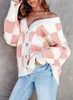 ASKSA Damen Cardigan Karomuster V-Ausschnitt Strickjacke Produktbild-Vorschau 2
