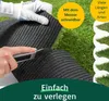 A close-up of someone cutting artificial grass with a utility knife. There are also smaller images showing different types of artificial grass. Náhled obrázku produktu