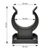 A black plastic mounting clip with dimensions indicated by measurement lines and text. Voir les images du produit