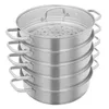 A stainless steel steamer pot with multiple layers and a glass lid, shown from a side angle against a white background. Podgląd zdjęcia produktu