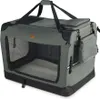 A gray and black foldable dog crate is shown against a white background. Produktbild-Vorschau