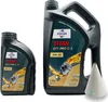 Two bottles of engine oil and a funnel. Produktbild-Vorschau