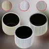 Three ceramic plant pots with a textured pattern are displayed against a light gray background. Close-up insets show the texture of the pots. Náhled obrázku produktu