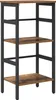 A three-tiered shelf unit with a wood-grain finish and black metal frame, presented against a white background. Podgląd zdjęcia produktu
