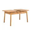 A wooden dining table with an extension mechanism is shown against a white background. Produktbild-Vorschau
