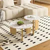 A living room scene with a couch, rug, and coffee tables. Voir les images du produit