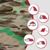 A camouflage tarp is shown with icons representing various uses. Produktbild-Vorschau