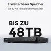 A black Reolink NVR device is shown in the foreground with large text indicating storage capacity. Produktbild-Vorschau
