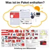 A collage of images showing the components of a DIY FM radio kit and assembly instructions. Produktbild-Vorschau