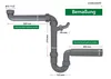 A diagram showing the dimensions of a sink siphon. Produktbild-Vorschau