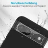 Close-up of a smartphone camera lens protector with water droplets on it, indicating water resistance. Produktbild-Vorschau