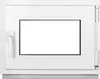 A white window frame with a blank white pane, set against a white background. Produktbild-Vorschau
