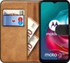 A flip-style phone case with cards and cash inserted, alongside a smartphone displaying a Motorola logo and model name. Náhľad obrázku produktu