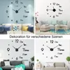 Collage of four images showing different living room settings with a large DIY wall clock. Produktbild-Vorschau