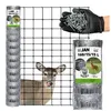 A roll of wire mesh fencing with a deer peeking through it, and a hand holding fasteners. Produktbild-Vorschau