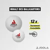 Two white table tennis balls with the JOOLA logo and text, next to text indicating quantity and type. Produktbild-Vorschau