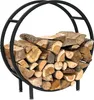A round, black metal firewood rack filled with logs, shown against a white background. Náhľad obrázku produktu